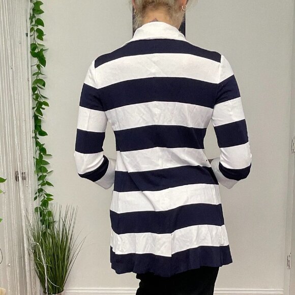 Emporio Armani Pullover Striped Button-Up Tunic Top Size 8 White/Blue - Picture 5 of 6